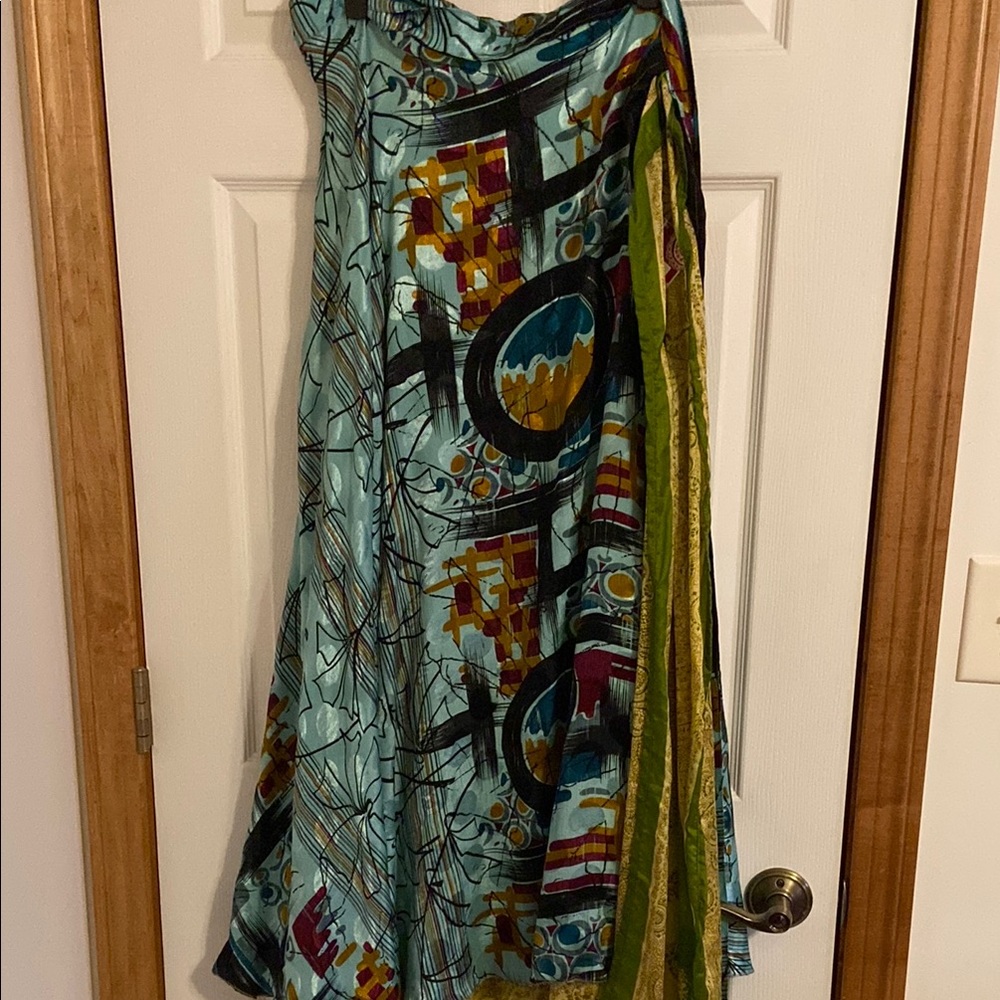 NWT goddess ankle Colorful Abstract Patterned Sari wrap skirt